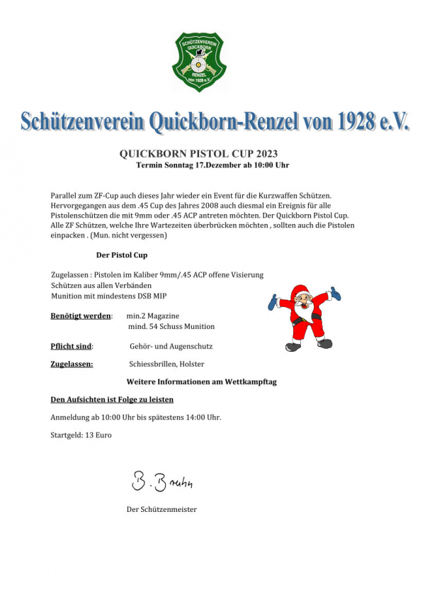 Ausschreibung Weihnachtsschießen: Quickborn Pistol Cup 2023