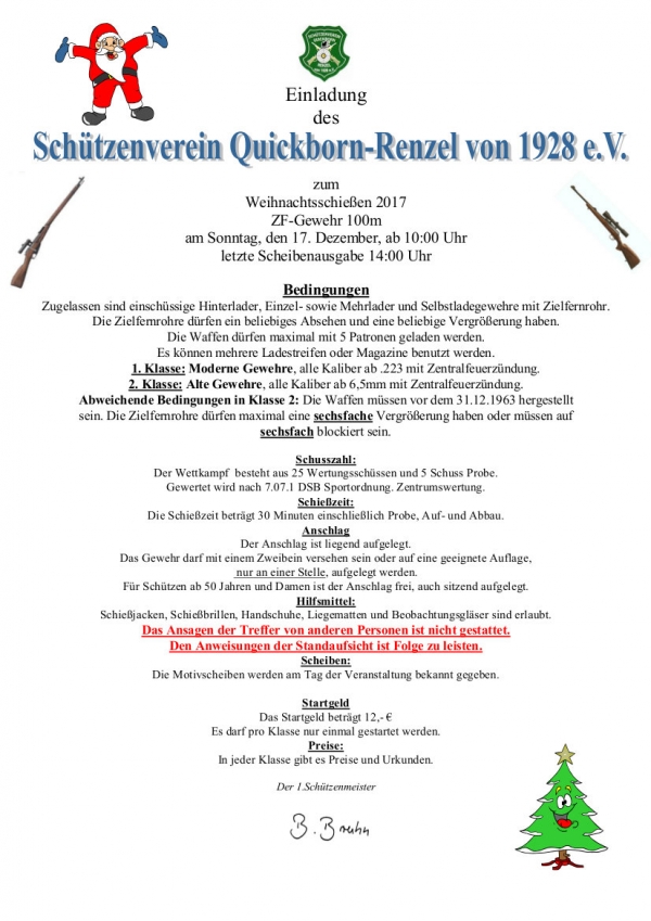 Ausschreibung: Weihnachtsschießen 2017 ZF-Gewehr 100m